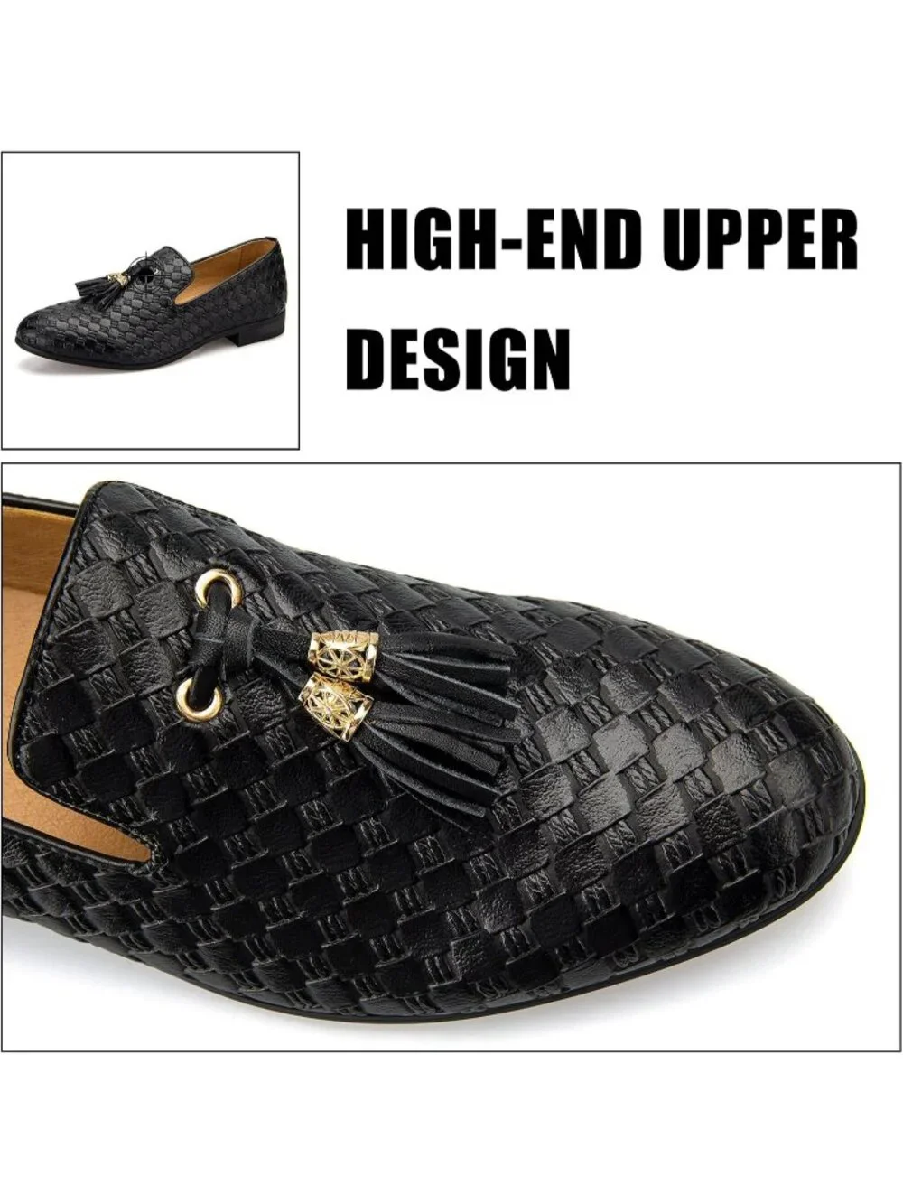 JITAI Men's Black09 Rubber Loafers Tassels Spikes Comfortable Wedding Prom Shoes